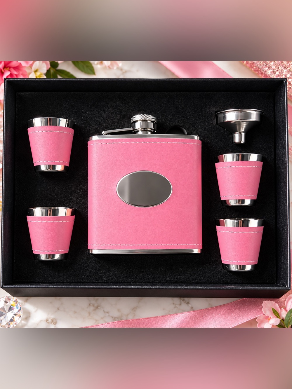 Pink Sterling Silver Flask Set